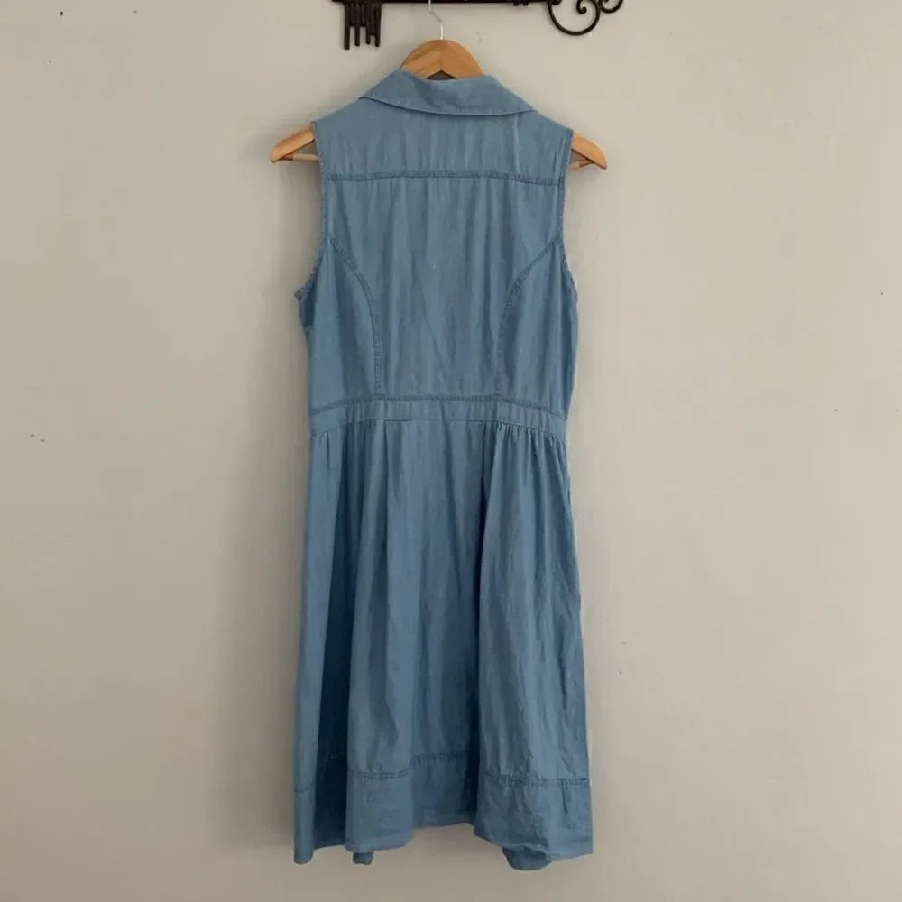 New York and Company chambray fit and flare sleeveless button down summer dress - Picture 9 of 9